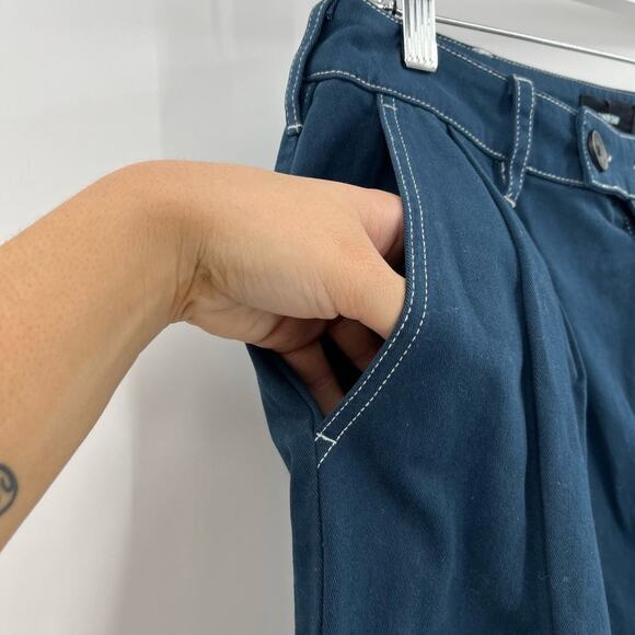 MONROW Cotton Twill Wide Leg Trousers Dark Denim High Rise Stretch Zip 28 NEW - Picture 10 of 13